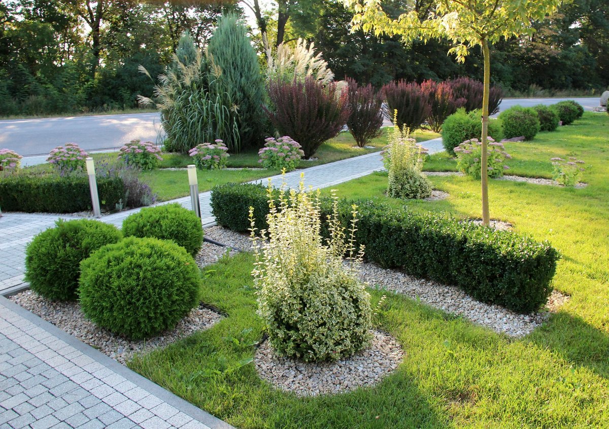 Landscape design elements along a property boundary